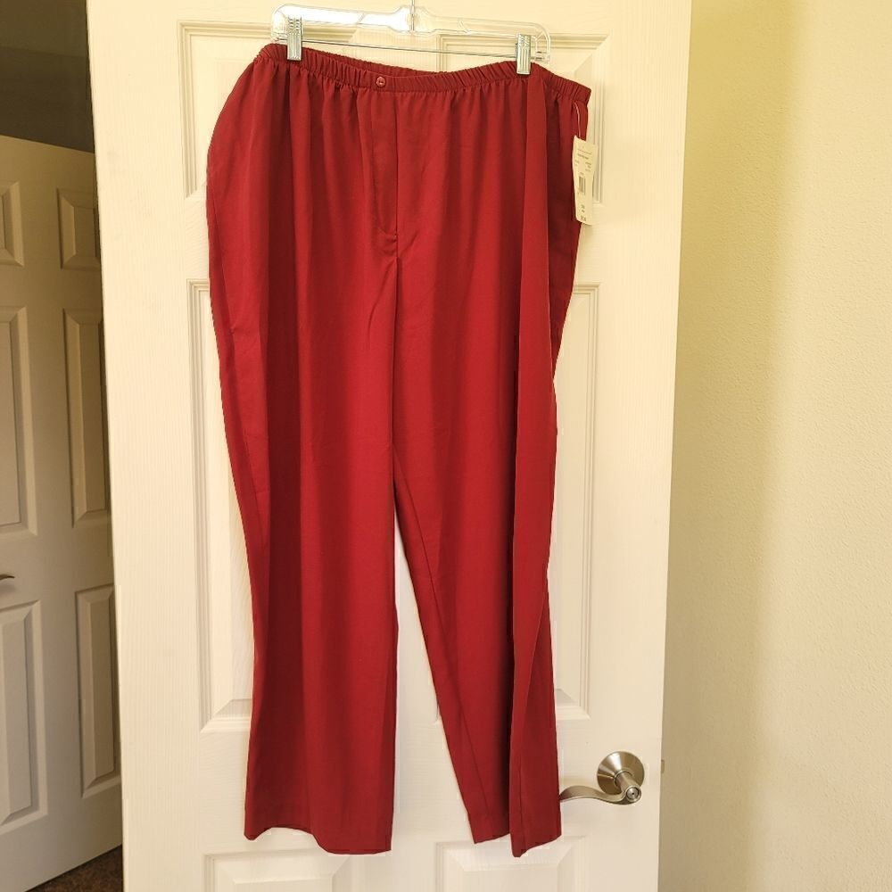 Katie lee woman 26W petite easy poly pant spanish rose red pull on dressy NWT